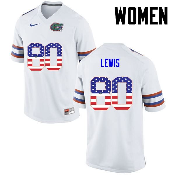 Women's NCAA Florida Gators C'yontai Lewis #80 Stitched Authentic USA Flag Fashion Nike White College Football Jersey IUN6365QY